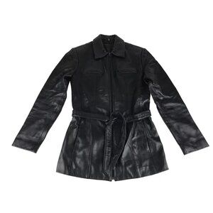 Avanti New York Womens Black Leather Long Sleeve Belted Full Zip Jacket Size S